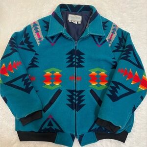 Vintage Dine Bi Arts Cooperative Wool Aztec Tribal Navajo Jacket Bomber Large